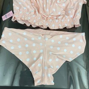 Super cute peach pokadot two piece bathing suit